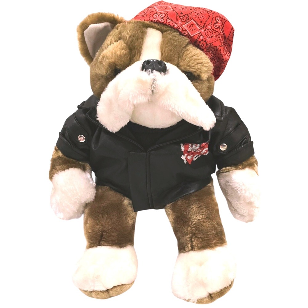 90s VTG Dan Dee‎ Bulldog Biker I Wuff You Faux Leather Jacket Red Bandana 18"